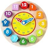 Toyssa Wooden Teaching Shape Sorting Clock Educational Toys Games for Kids 3 Years Old