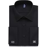 Alimens &amp; Gentle French Cuff Regular Fit Dress Shirts (Cufflink Included) | Office Work,Business Casual,Wedding,Formal Event,Interview,cufflink,Soft,Breathable,Polyester Cotton