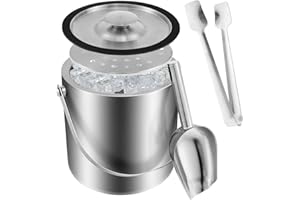 Ice Bucket with Handle, Double Wall Insulated Ice Bucket, 2L Ice Bucket Container, Stainless Steel Ice Cube Bucket, Portable 