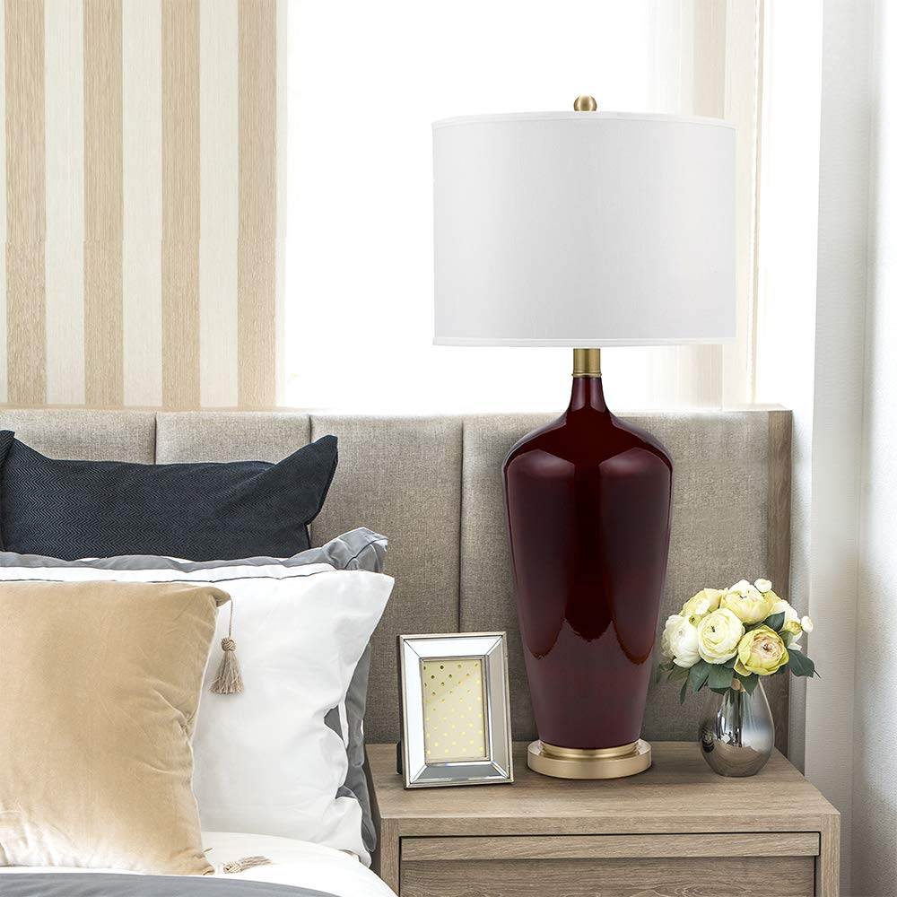 Table Lamps Tools Home Improvement Burgundy Catalina Lighting 20911 001 Traditional Windsor Wine Ceramic And Metal Urn Shaped Table Lamp With High Gloss Finish Antique Brass Accents Linen Shade And 3 Way Switch Bulb