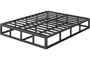 Bednowitz King Bed Frame Low to Ground, 7 Inch High Profile Metal Box Spring with Fabric Cover Set, Heavy Duty Noise-Free Mattress Foundation, Easy Assembly