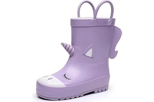 RAINANGEL Toddler Rain Boots with Easy-On Handles, Waterproof Rubber Kids Rain Boots for Girls and Boys, in Fun Printed & Colors Unisex-Child Outdoor Rain Boots