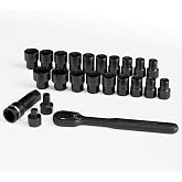 YEKEPRO 24-Piece 3/8" SAE &amp; Metric Pass-Through Socket Set | with Reversible Ratchet, Non-Slip Extractor Sockets for Damaged &amp; Stubborn Fasteners