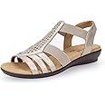 VJH confort Women's Flat Sandals, Comfort Elastic Slip-on Light Weight Slingback Casual Walking Sandals with Rhinestone