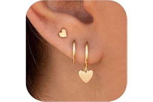 GUOKE 3 Pairs Gold Hoop Earring, 14K Gold Plated Earring Stacks Small Butterfly Heart Star Moon Bow Four Leaf Rhombus Round CZ Pearl Hoop Charm Huggie Earrings for Women Trendy