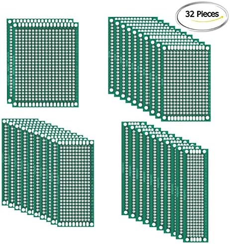 Alohha 32 Pcs Double Sided PCB Board Prototype Kit for DIY Soldering with 4 Sizes Compatible