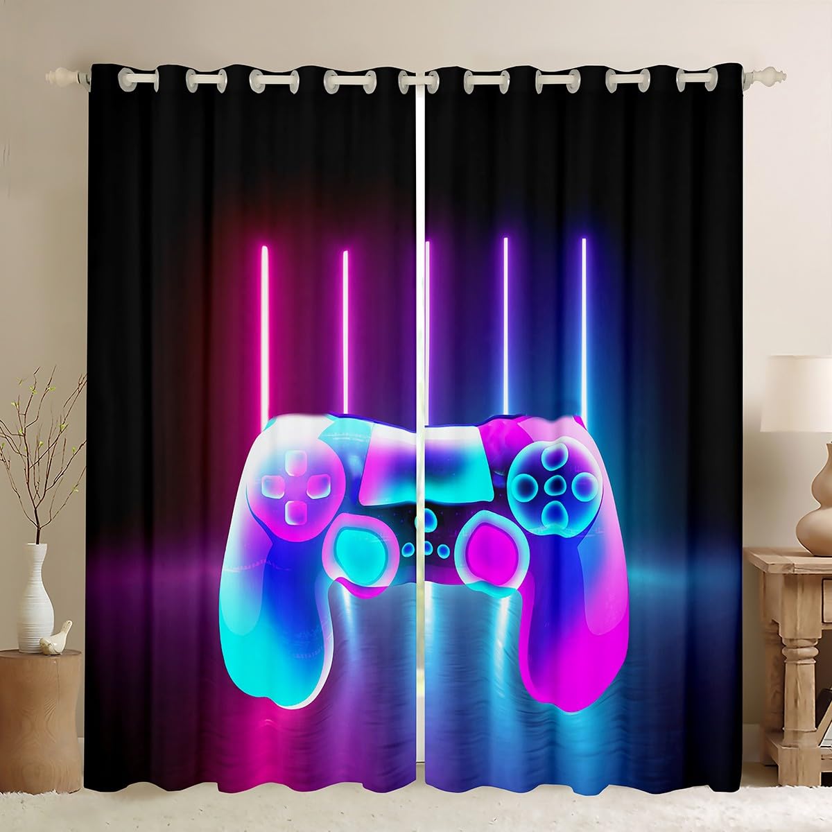 Loussiesd Gamer Thermal Curtain Boys Games Windows Curtain for Bedroom Kids Teens Video Game Gamepad Room Darkening Curtain Novelty Gradient Game Controller Drapes,W46*L72 — image 1