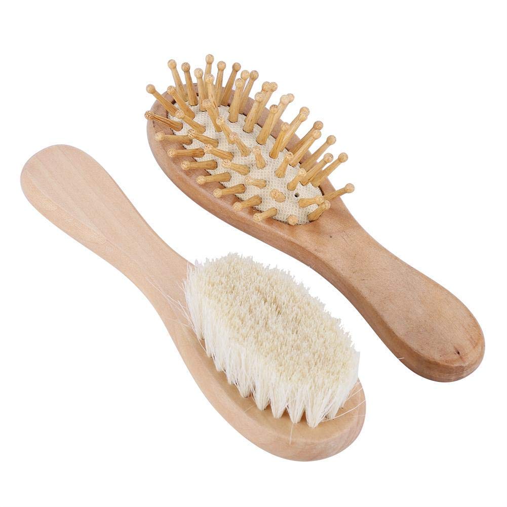 Baby Natural Wooden Hair Brush and Comb Set Eco-Friendly Goat Hair Bristles for Newborns Toddlers Daily Care