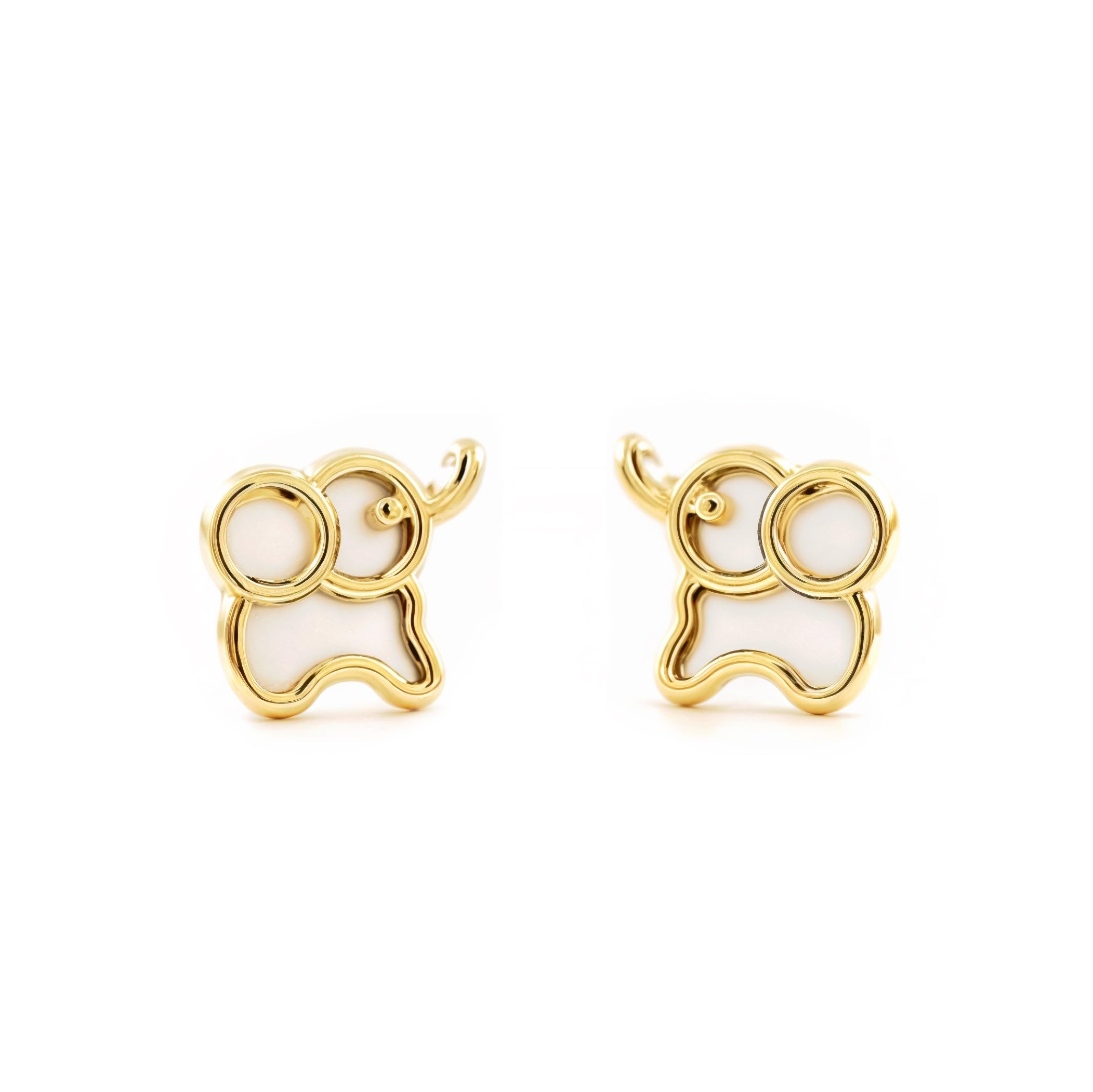 9ct Yellow Gold elephant nacre Children's Earrings