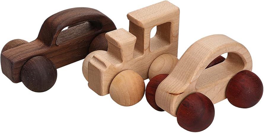 Amazon Promise Babe ミニカー おもちゃ 3点セット 木製 無塗装 車 木のおもちゃ 赤ちゃん 0歳 1歳 出産祝い 新生児贈り物 プレゼント がらがら ラトル おもちゃ