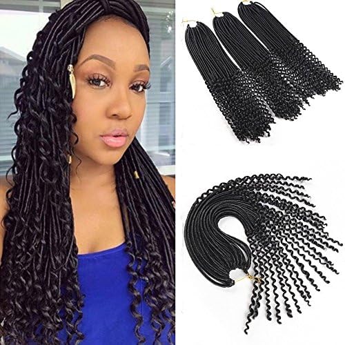 Faux Loc with Curly Ends 20 Inch 6 Pack Kanekalon synthetic Braiding Hair Manbo Twist Braiding Hair Extention (18 inch, 1B)