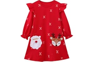 HILEELANG Girl Long Sleeve Dress Cotton Casual Applique Christams Tunic Shirt Clothes