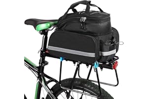 KLERICER Bike Rear Rack Bag,10-25L Bicycle Trunk Bag with Rain Cover, Pannier Bike Bag with 2 Side Foldable Panniers, with Reflective Strips and Shoulder Strap, for Shopping,Cycling,Trip (Black)