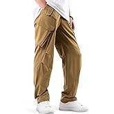 Flyplus Men's Baggy Cargo Pants,Loose Fit Hip Hop Parachute Pants with 8 Pockets,Waterproof Lightweight for Outdoor,Hiking,Street Khaki