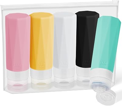Alyvisun Travel Bottles 100ml 5 Pack Silicone Refillable Leak-Proof