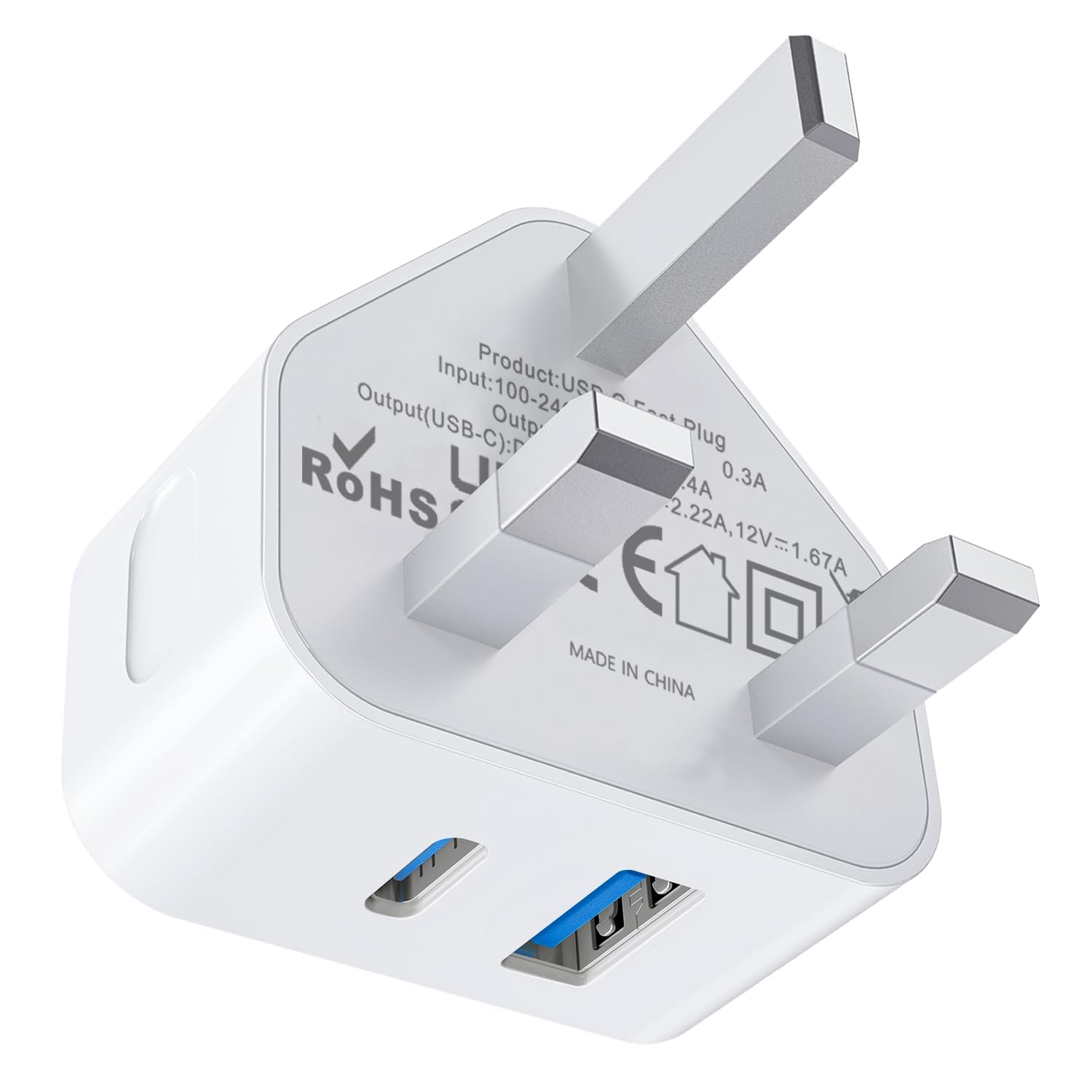 USB C Plug UK Fast Charge 25W Apple iPhone 17 16 15 USBC Charger Plugs Adaptor UK with Type C and USB A Port Charging for i Phone 17 Pro Max Air 16e/14/13/12/11 Series/SE/iPad A16 11th/Watch