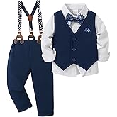 YUEMION Toddler Baby Boy Clothes Suits Gentleman Dress Shirt+Bowtie+Vest+Suspender Pants Boy Formal Wedding Outfits Set 1-5T