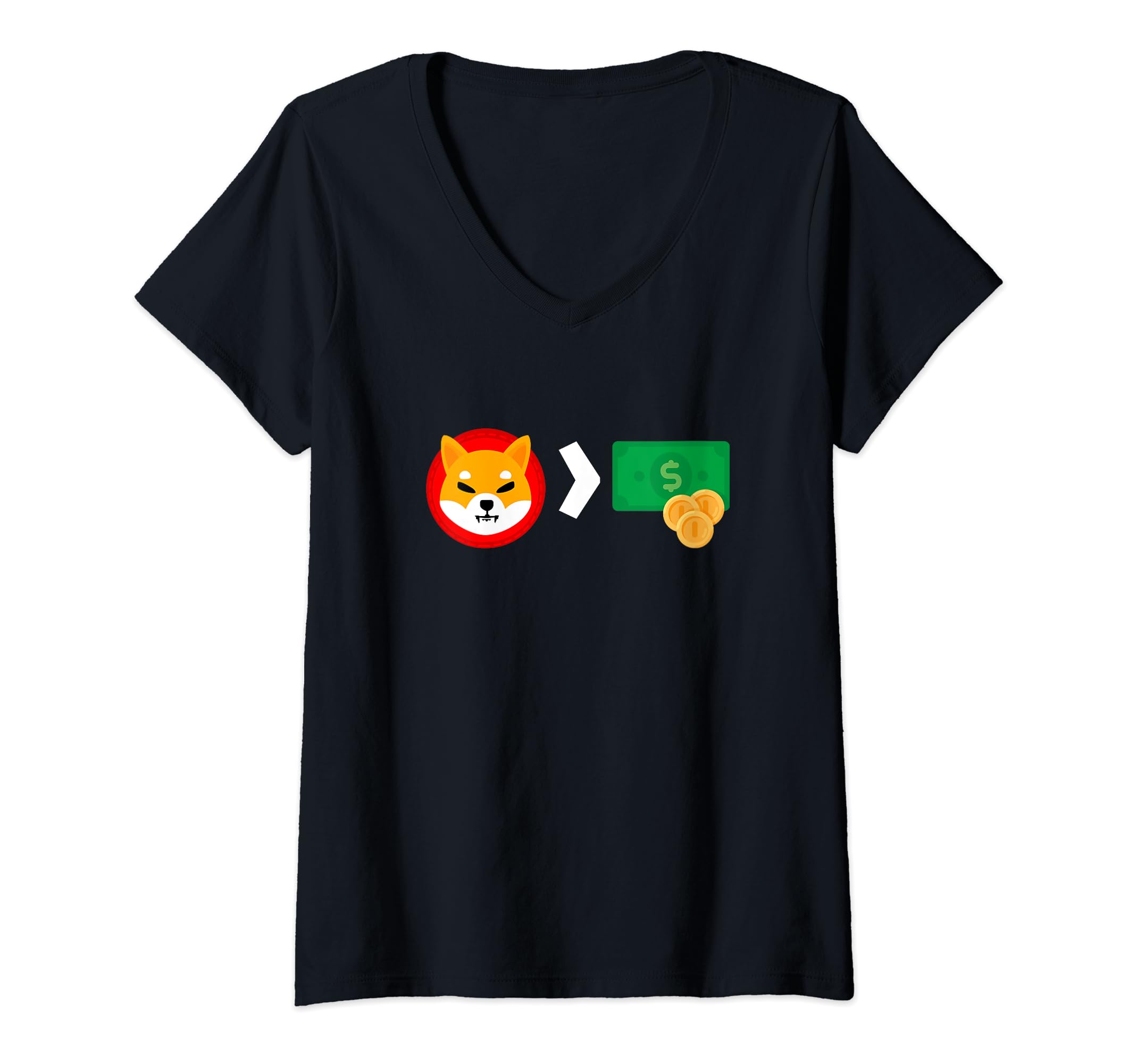 Womens Shiba Inu Coin Vs Dollar Bill Blockchain Cryptocurrency HODL V-Neck T-Shirt