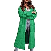 Danedvi Long Cardigan Sweaters for Women 2025 Fall Open Front Knit Oversized Cardigans Duster Coat with Pockets Green