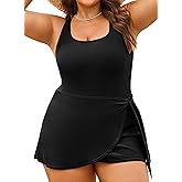 Aleumdr Women's Plus Size Swimsuit One Piece Swim Dress Modest Full Coverage Tummy Control Bathing Suit with Skirt
