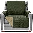 Sofa Shield Chair Slipcover with Patented Strap, Reversible Tear Resistant Soft Quilted Microfiber, 23in Seat Width, Durable Furniture Stain Protector, Washable Cover for Dogs, Kids, Hunter Green Sage