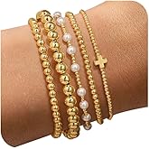 Yoosteel Easter Gifts Basket Stuffers Easter Gold Bracelet - 14k Gold Plated Beaded Bracelets Set for Women Dainty Round Bead