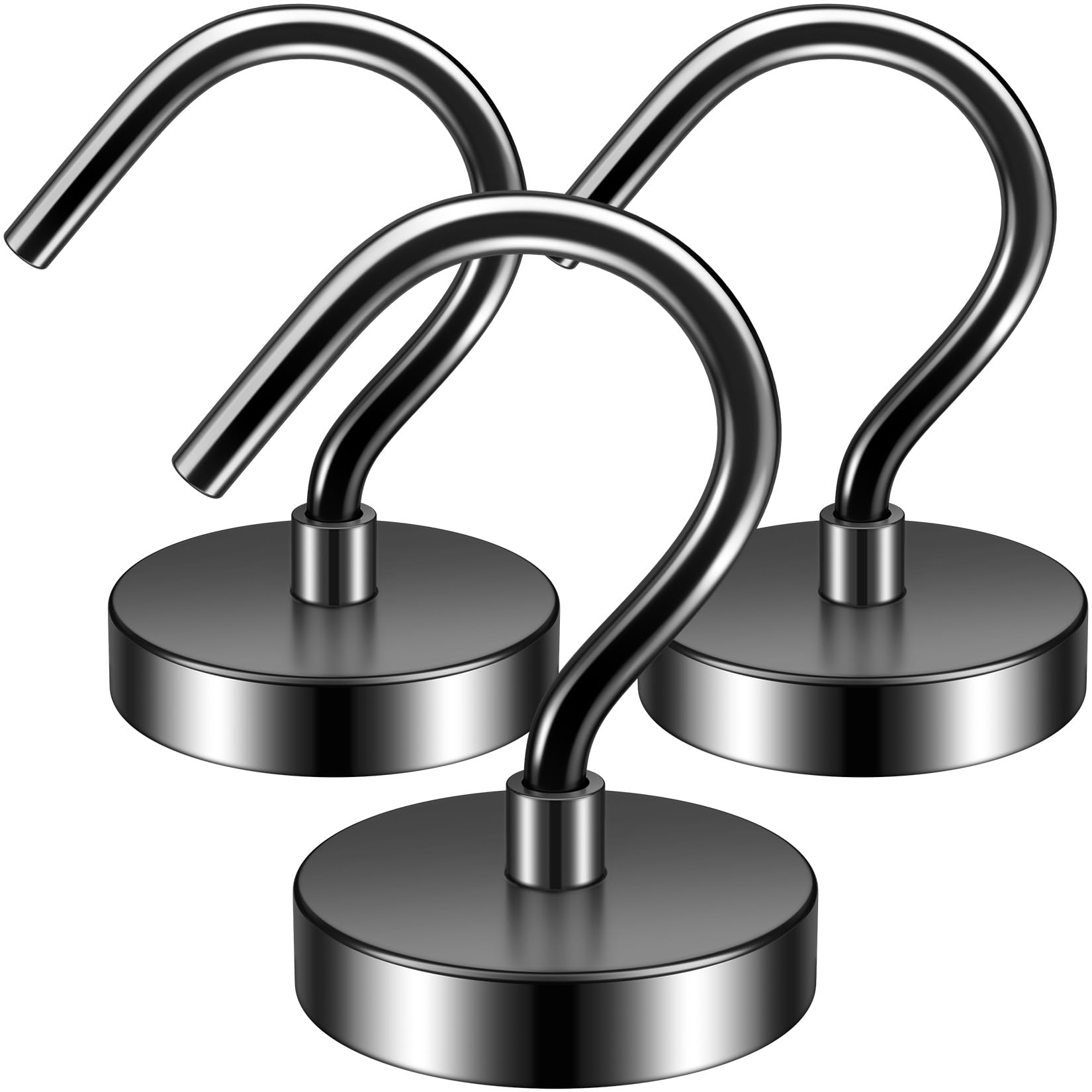FINDMAG 3 Pack Black Strong Magnetic Hooks, 40lbs+Heavy Duty Magnets with Hooks for Cruise Ship Walls,Magnetic Kooks Heavy Duty for Cruise Cabins,Hanging,Grill,Tool,Kitchen