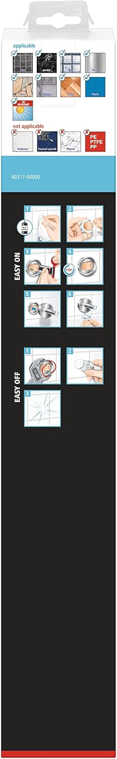 tesa® Smooz Two-Armed Towel Holder, high Gloss Chromed Metal, self-Adhesive, Adhesive mounting Technology, 82mm x 50mm x 455mm - Image 3