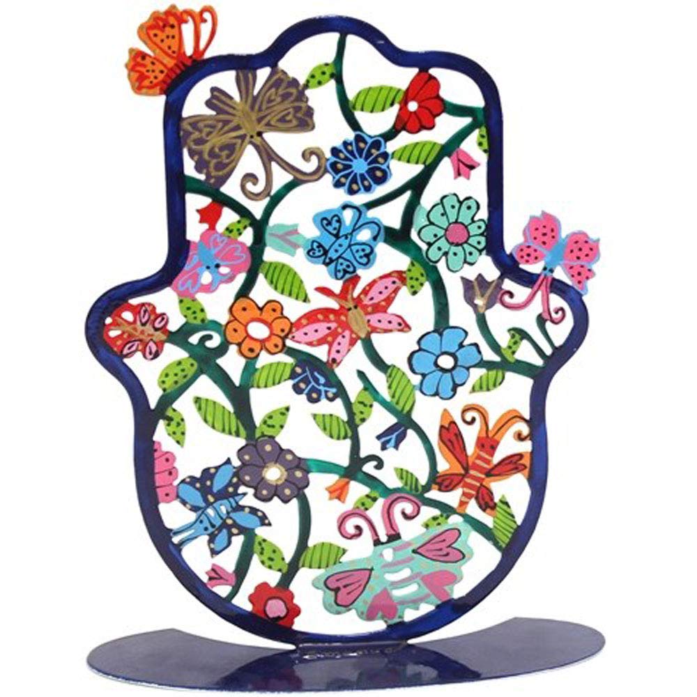 Yair Emanuel Standing Hamsa - Colorful Laser Cut Butterflies and Flowers Design Stand Alone Hamsa (Large)