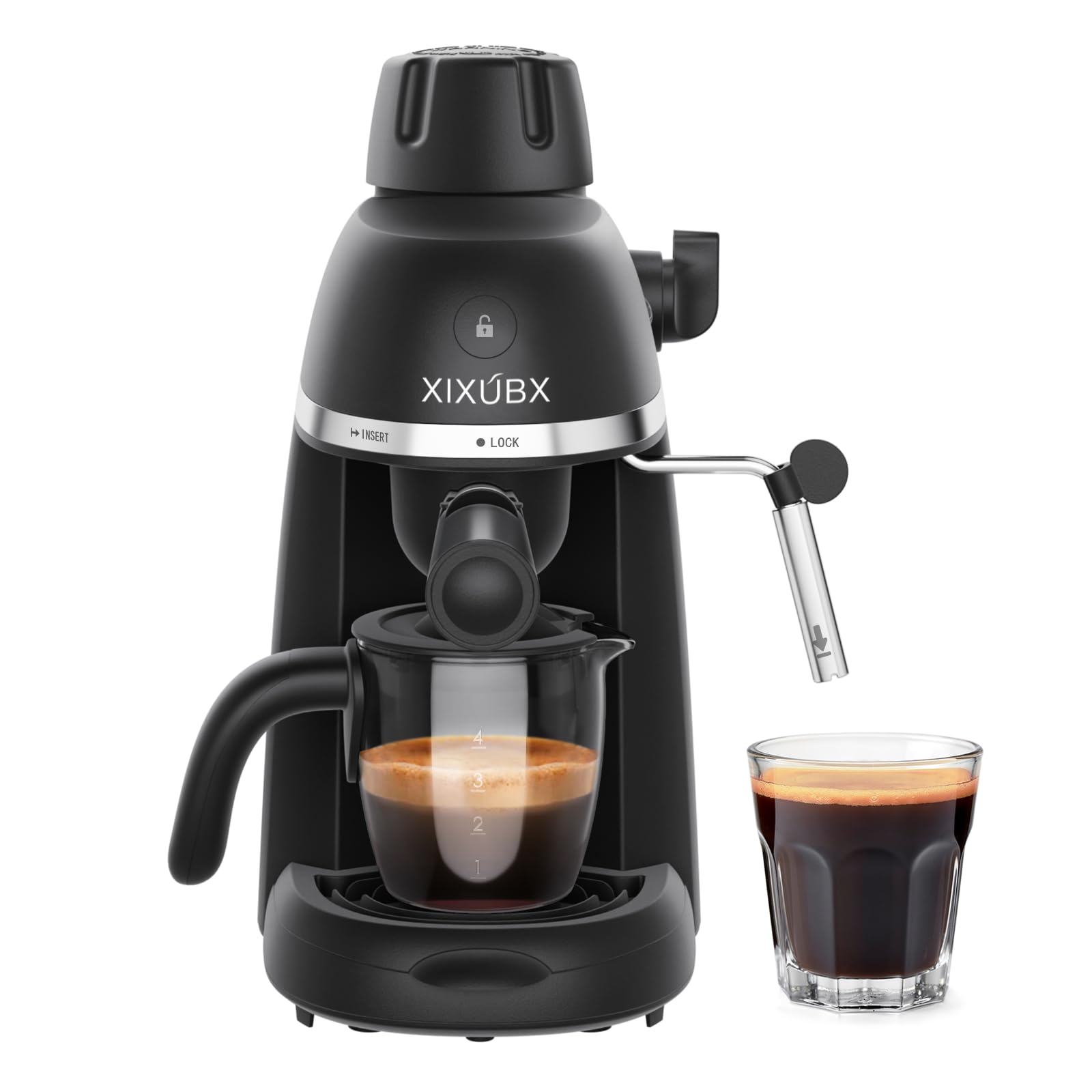 Photo 1 of XIXUBX Coffee Machine, 3.5 Bar Espresso & Cappuccino Machine with Steam Wand, Compact Design Coffee Maker for Latte, Safety Lock & Tritan Cups, 800w, Black