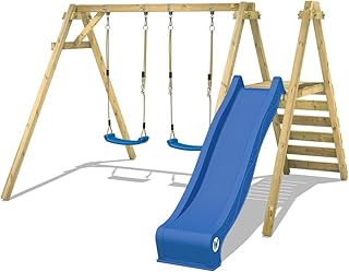 WICKEY Schaukel Schaukelgerüst 'Smart Dash' Schaukelgestell mit blauer Rutsche - Doppelschaukel