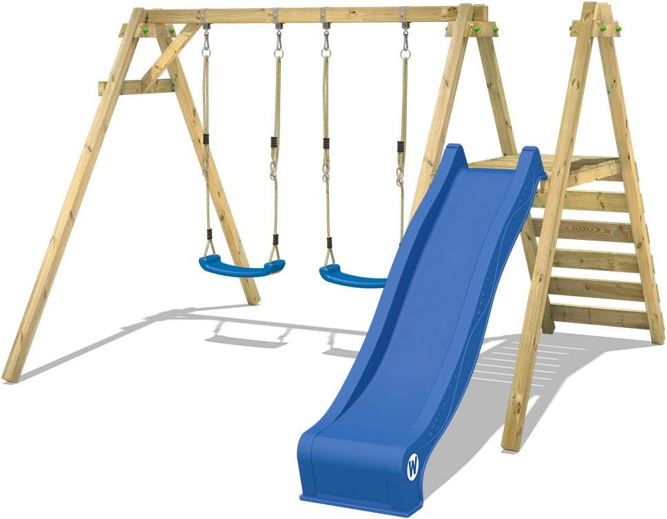 WICKEY Schaukel Schaukelgerüst 'Smart Dash' Schaukelgestell mit blauer Rutsche - Doppelschaukel