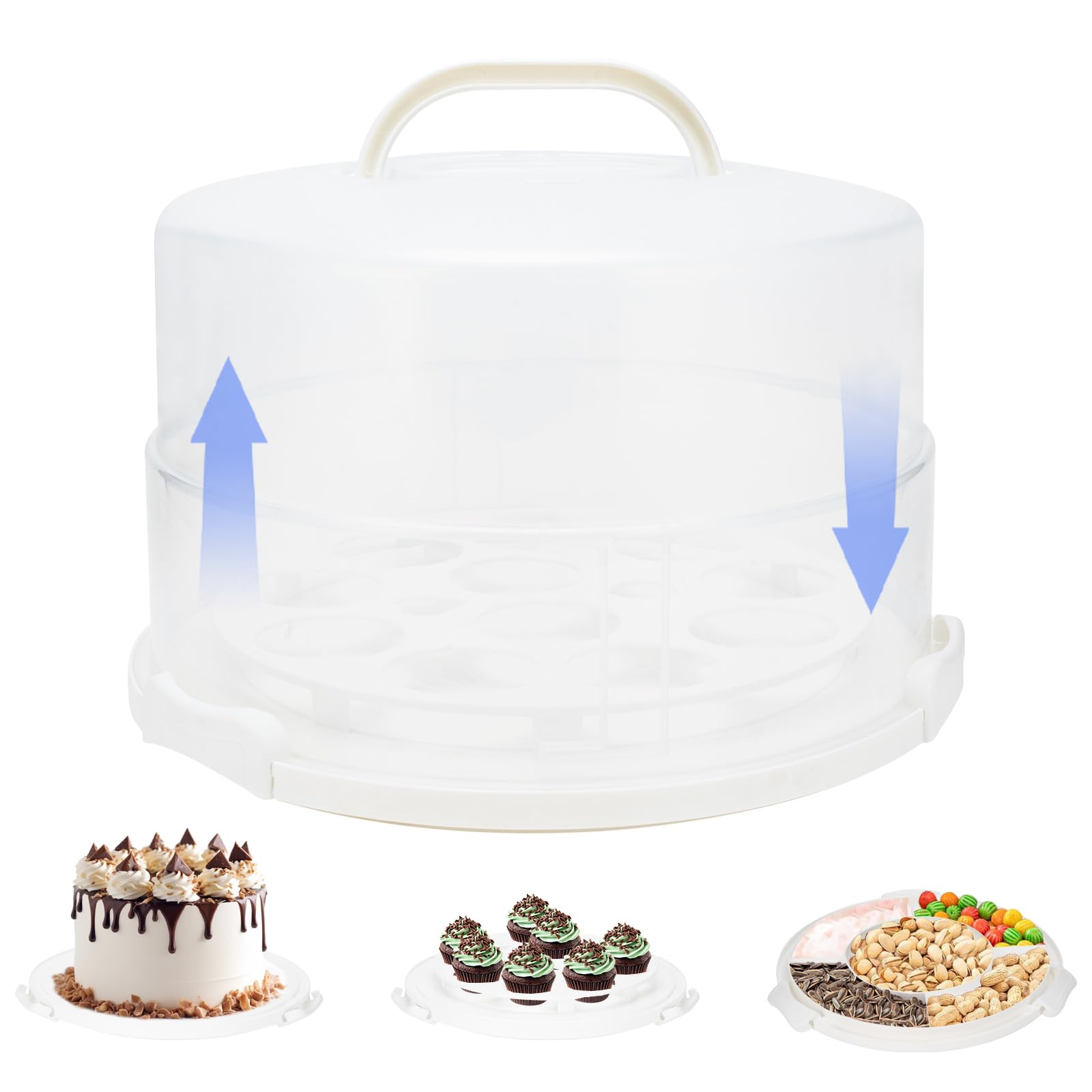 Photo 1 of 12 Inch Cake Carrier with Lid and Handle – Heavy-Duty Cake Container for Baking Events & Outdoor Trips | Adjustable Height,Portable Food Cake Carrier Storage Solution for Picnics & Camping