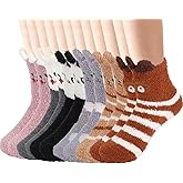 EUBUY 6 Pairs Womens Fuzzy Socks Winter Warm Soft Cozy Fluffy Microfiber Slipper Socks for Home Sleeping Cute Animal Socks