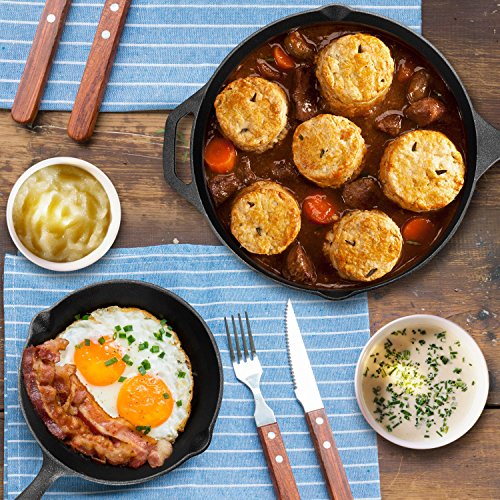Cast Iron Skillet Set,IEOKE 2 Pieces Pre-seasoned Pan 8-Inch and 12.5 Inch Stovetop Oven Cookware Set Heavy Duty Kitchen Pot - Thumbnail 3