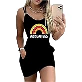 Live Simple Coconut Tree Color Block Mini Dress for Women Summer Beach Vacation Tank Dresses Sleeveless Short Dress