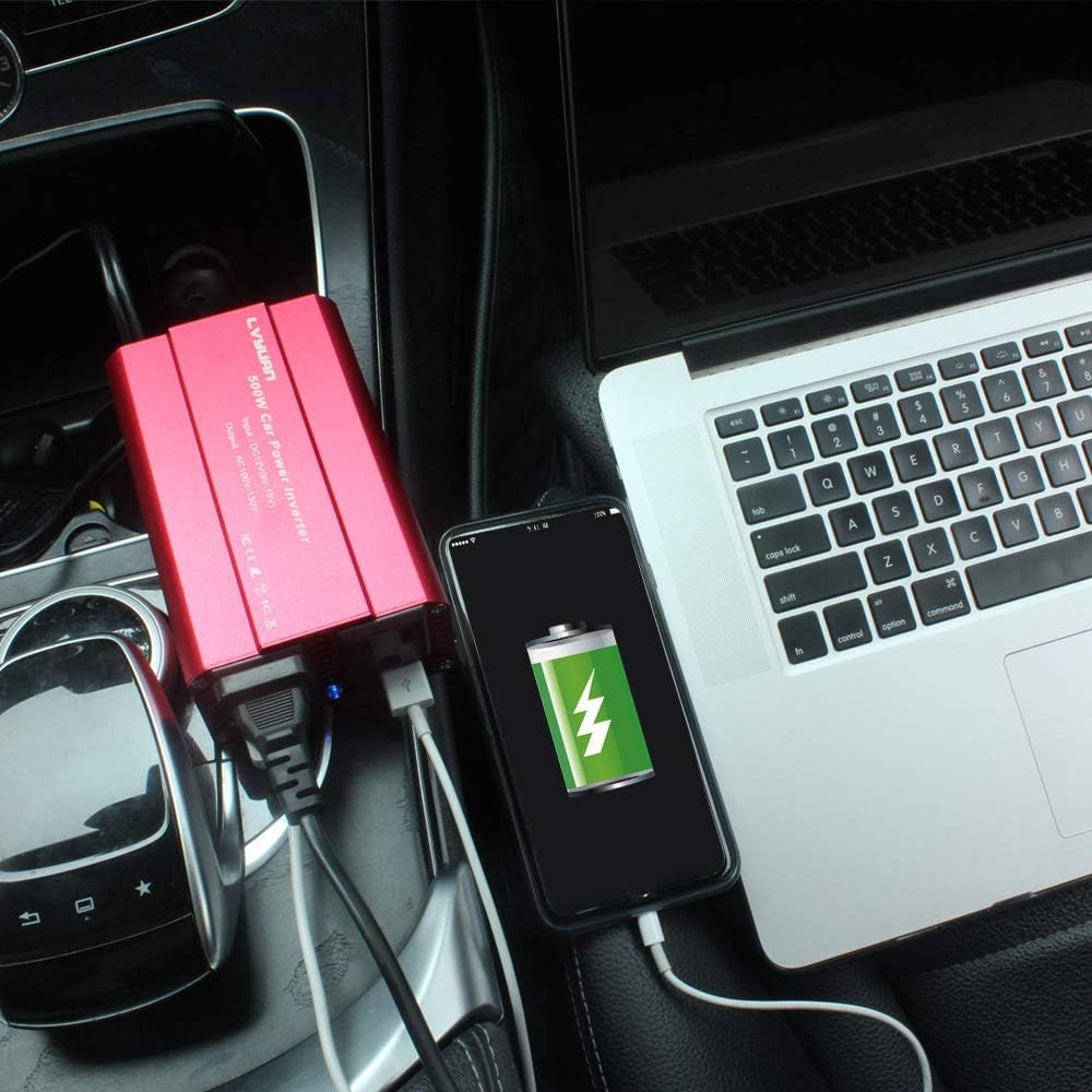 LVYUAN 500W Power Inverter DC 12V to 110V AC Car Inverter with 3.1A Dual USB Car Adapter: Car Electronics