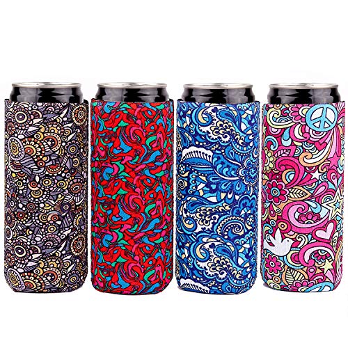 Slim Can Sleeves - Neoprene Bottle Insulator Sleeve Set of 4 Can Beverage Coolers for 12oz Energy Drink & Beer Cans (Multicolor)