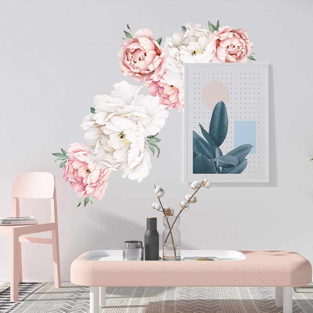 Wakauto Peony Wall Stickers, Romantic Floral Mural DIY Removable Vinyl Decals Home Decorative for Bedroom Living Room - Image 4