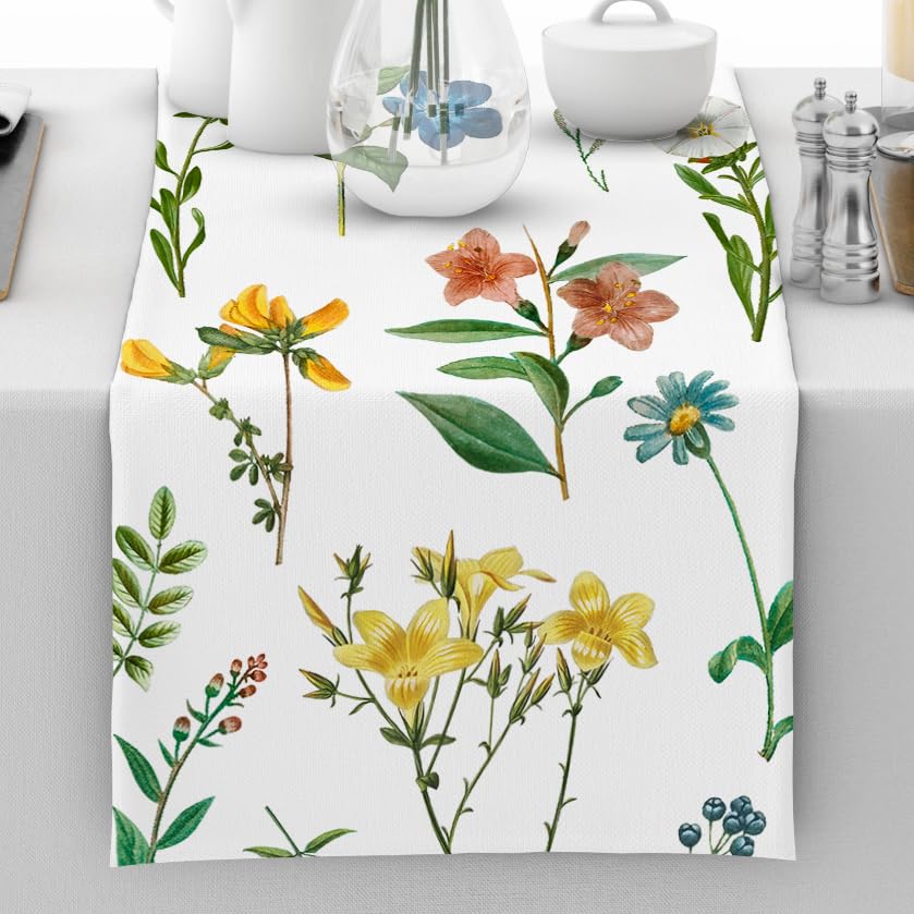 Photo 1 of Wildflower Butterfly Table Runner Floral Spring Summer Table Runners Seasonal Kitchen Dining Room Decoration for Home Dinner Party