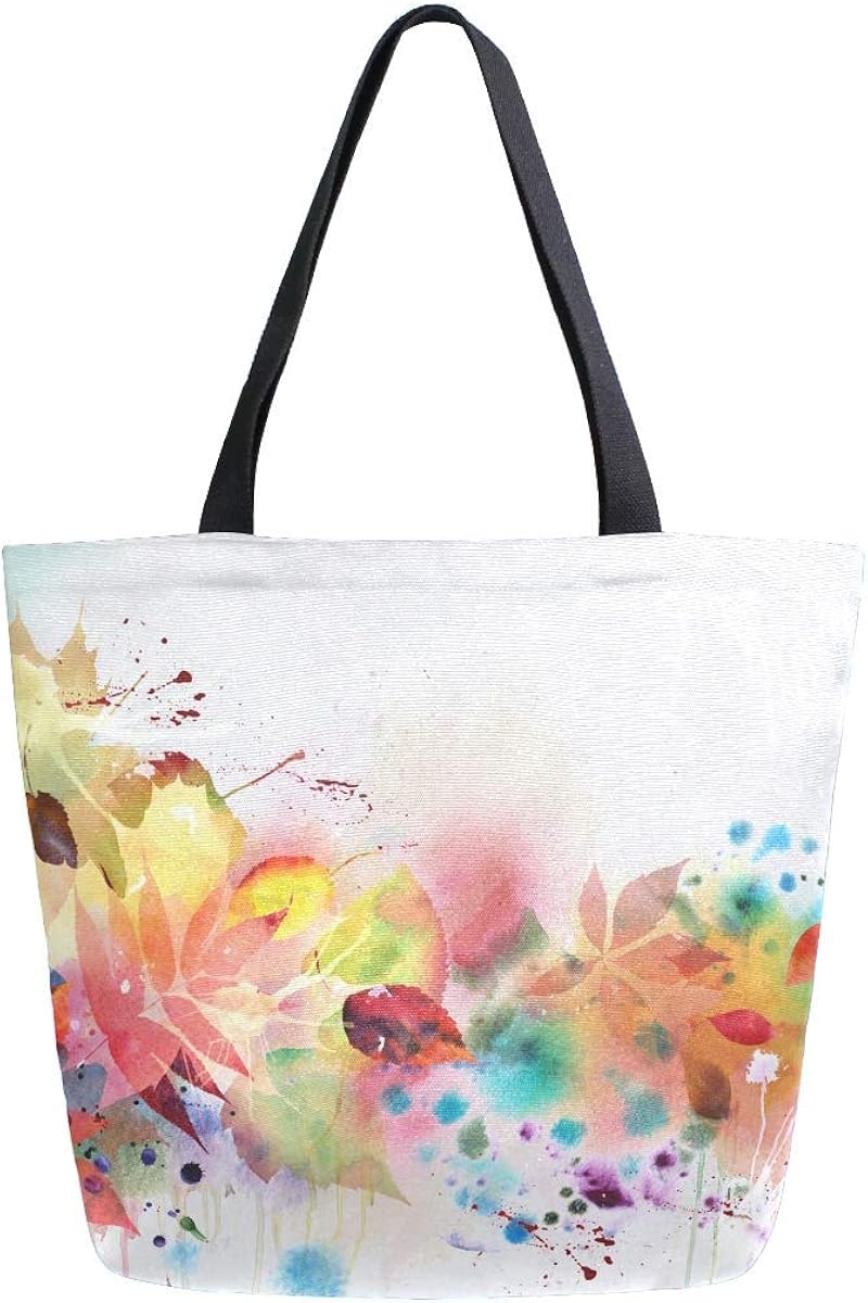 Floral Watercolor Painting Canvas Tote Bag Top Handle Purses Large