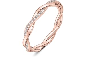 JewelryPalace Love Rope Infinity Cubic Zirconia Wedding Band for Women, Twisted 14K White Yellow Rose Gold 925 Sterling Silver Promise Ring for Her, Wave Simulated Diamond Anniversary Stackable Rings