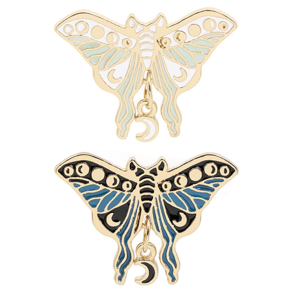 2Pieces Personalized Butterfly Moth Enamel Pins Moon Starry Sky Reverie Brooch Bag Brooch Badge Lapel Pin Gothic Jewelry Gift for Friends
