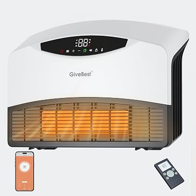 GiveBest Smart Wall Heater, 1500W Electric PTC Space Heaters for Indoor Use, Adjustable Thermostat, Remote Control, Compatible with Alexa, 24H Timer Heat for Bedroom Office Home Garage RV