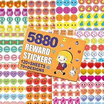 HORIECHALY 5880 Kids Reward Stickers, Incentive Stickers for Teachers,12 Pack,120 Sheets in Total, Over 70 Unique Designs Including Heart, face, Star, owl, Christmas Stickers