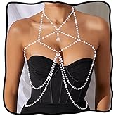 Nicute Pearl Body Jewelry Layered Necklace Body Chain Sparkly Summer Beach Bikini Bra Accessories for Women