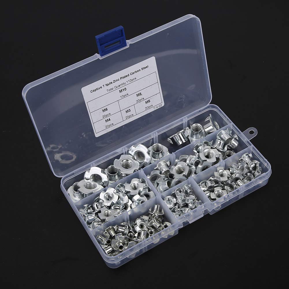 T Nuts Rivet Nut, Four Claws Nut, Exquisite 110pcs Stainless Steel Hammer Head, for M10M8M6 M5M4M3 Assortment Kit 1 Box