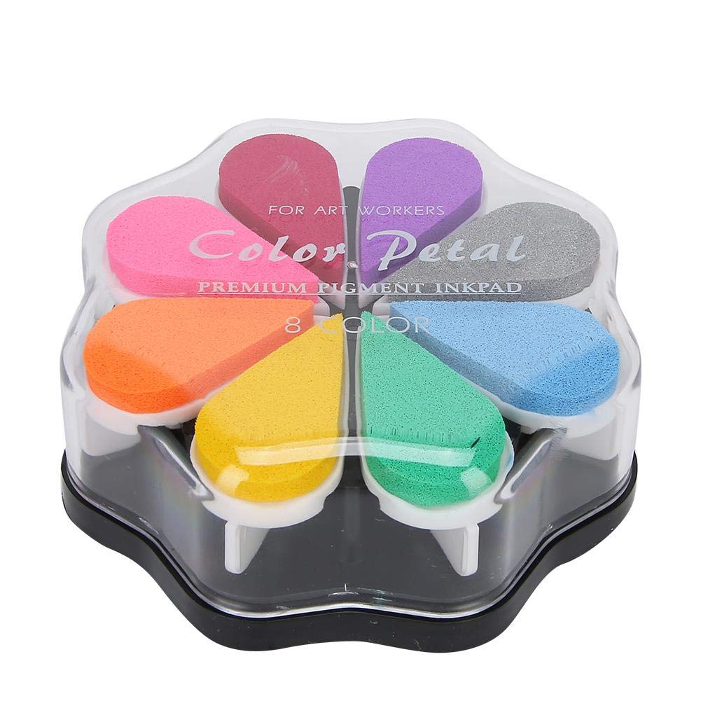 Ink Pad, 8 Colors Petal Shape Stamps Ink Pad for Scrapbook Schedule Book DIY Multicolor Craft Painting Accessories