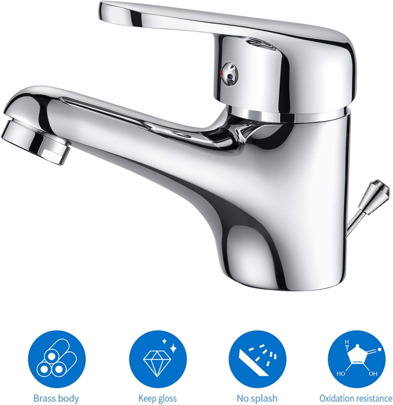Auralum Waterfall Bathroom Tap with Pull Rod, Single Lever Basin Mixer Tap with Drain Fitting, Chrome Single Lever Mixer Tap Bathroom Mixer Tap for Bathroom - Image 4