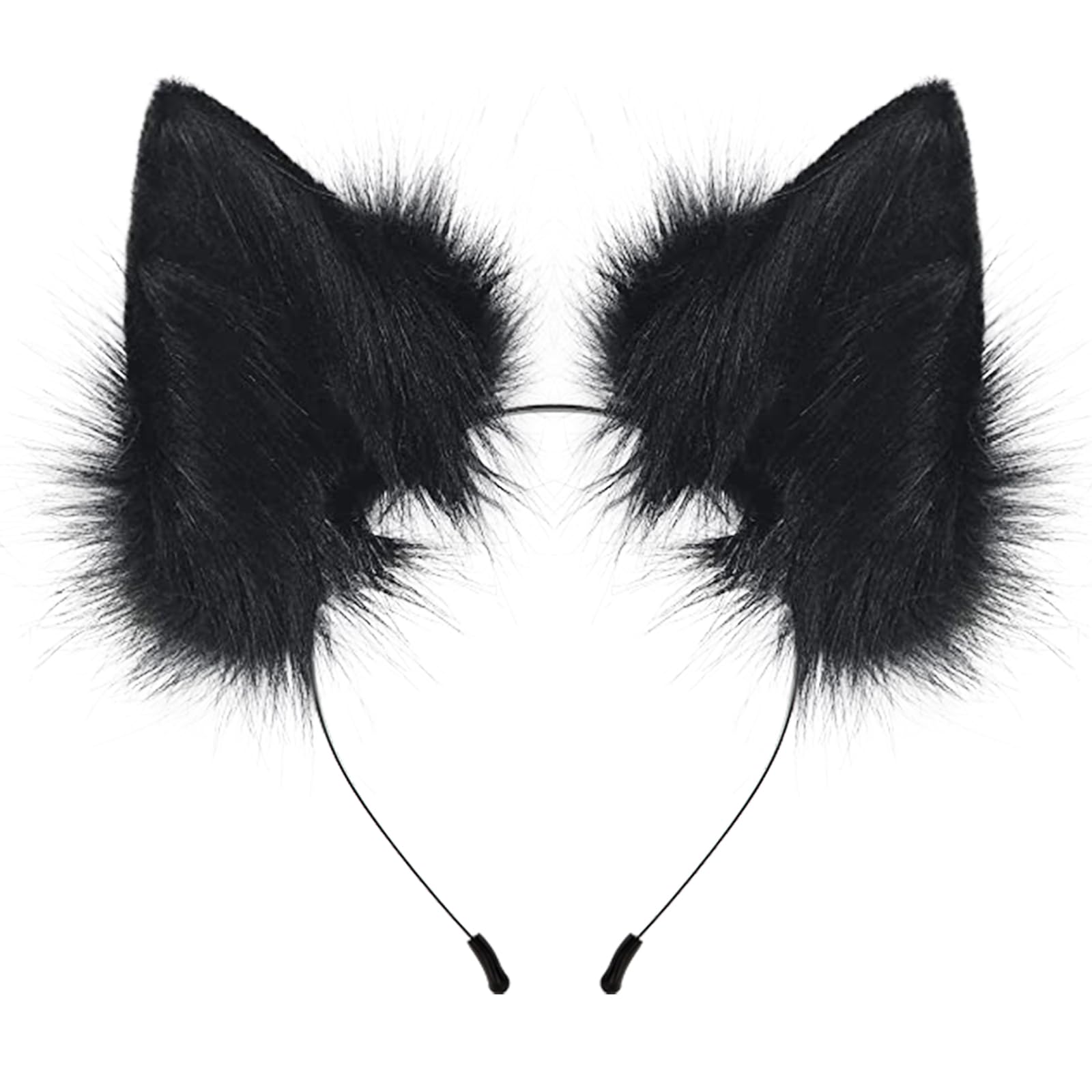 PPFINE Handmade Faux Fur Fox Wolf Ears Headband Halloween Christmas Cosplay Party Costume Accessories Black